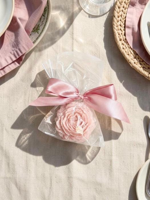 Mydełko piwonia w celofanie ze wstążką na PODZIĘKOWANIA - możliwość PERSONALIZACJI - ślub, panieński, baby shower, chrzciny, urodziny i inne uroczystości, podziękowanie naklejka GRATIS