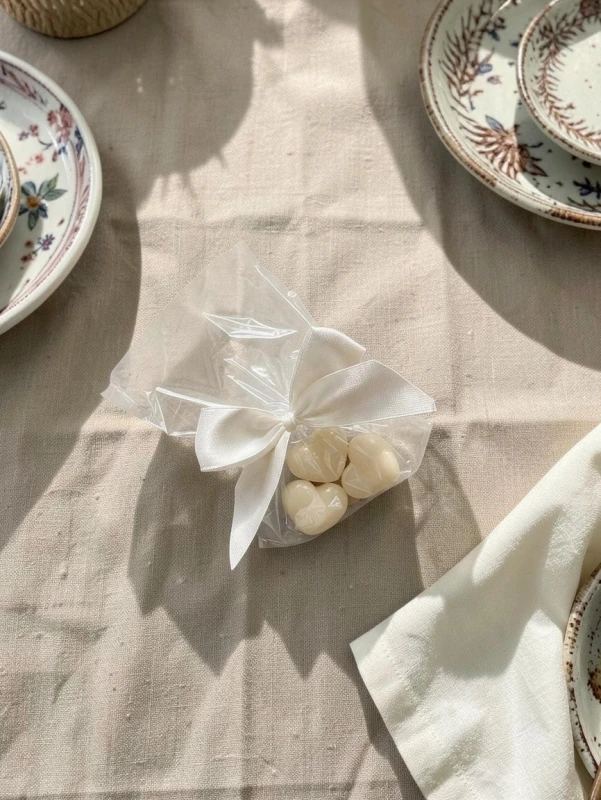 Mydełka serduszka w celofanie ze wstążką na PODZIĘKOWANIA - ślub, panieński, baby shower, chrzciny, chrzest, dla nauczycieli, urodziny, uroczystości, podziękowanie, I komunia święta