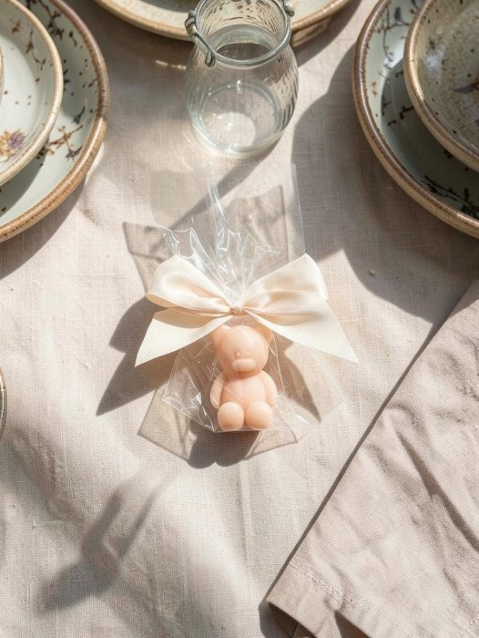 Mydełko mały miś w celofanie ze wstążką na PODZIĘKOWANIA - możliwość PERSONALIZACJI - ślub, panieński, baby shower, chrzciny, urodziny i inne uroczystości, podziękowanie